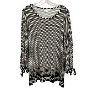 Max Studio Geometric Jersey Knit Long Sleeve Top Black Yellow Size 1X